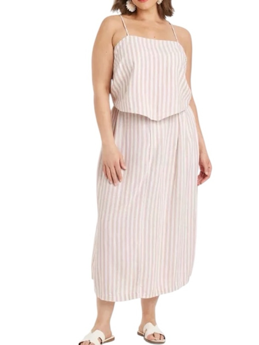 a new day beige and White Striped Spaghetti Strap top and midi skirt size XXL